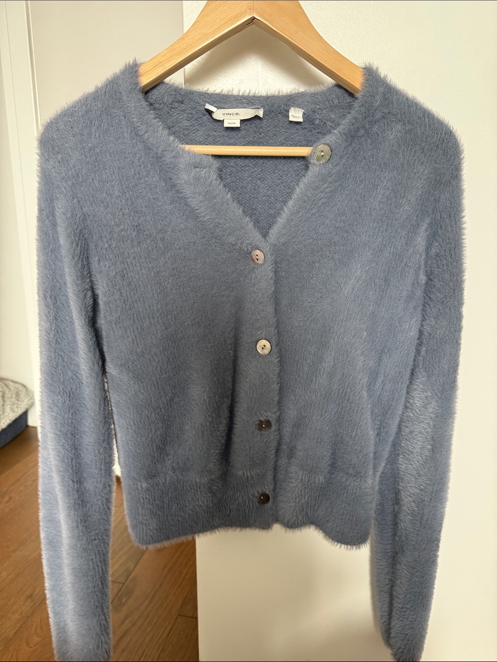 Vince Dusty Blue Fuzzy V-Neck Button Cardigan